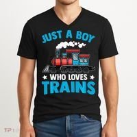 Train Birthday Just a who loves Trains V-Neck T-Shirt thumb 2