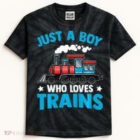 Train Birthday Just a who loves Trains Kids Tie-Dye T-Shirt thumb 0