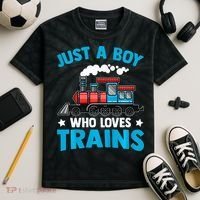 Train Birthday Just a who loves Trains Kids Tie-Dye T-Shirt thumb 2