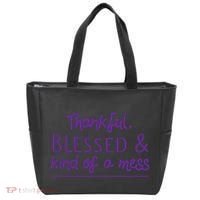 Thankful Blessed & Kind Of A Mess Tote Bag thumb 0