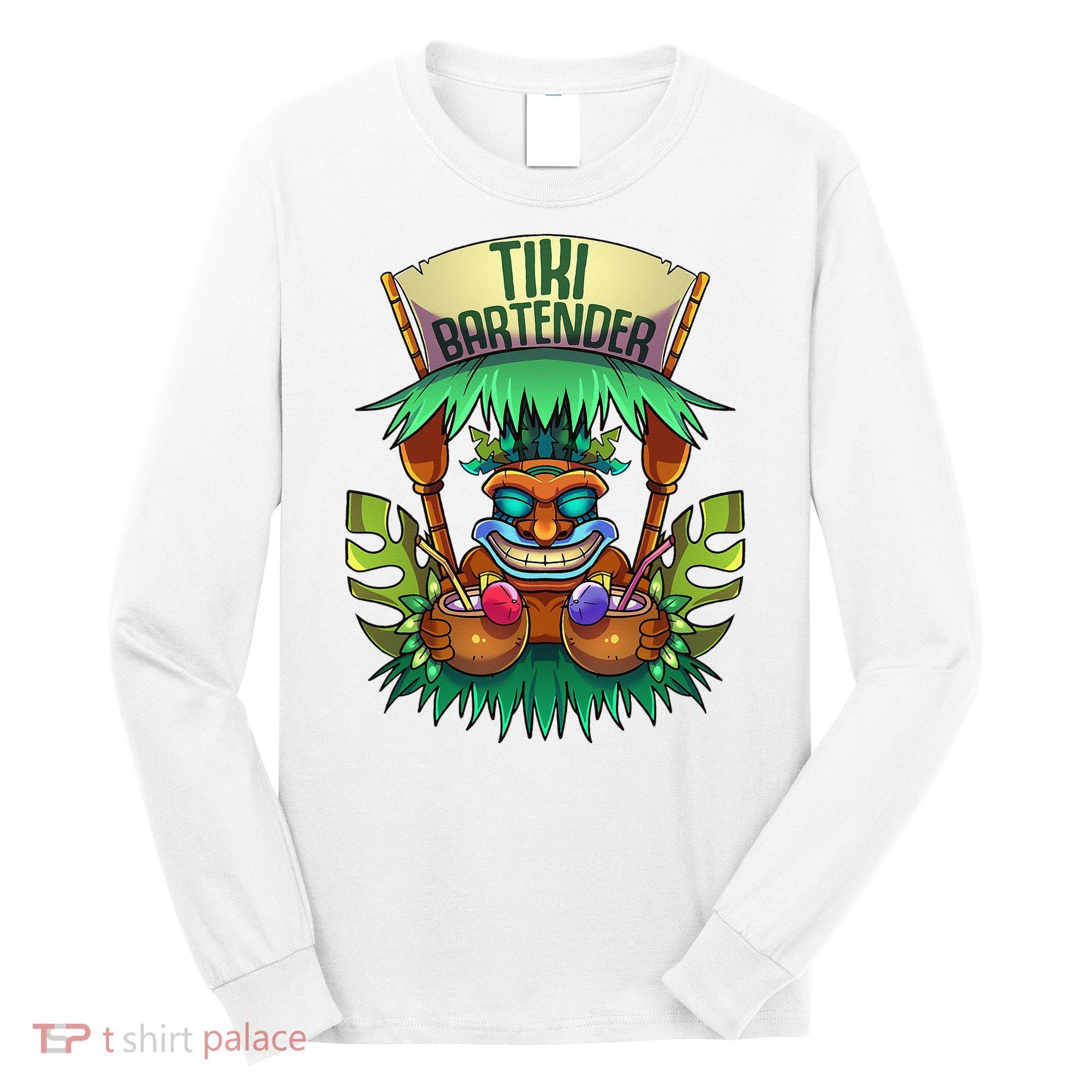 Tiki Bartender Kahuna Tropical Drinks Cocktails Luao Party Long Sleeve Shirt