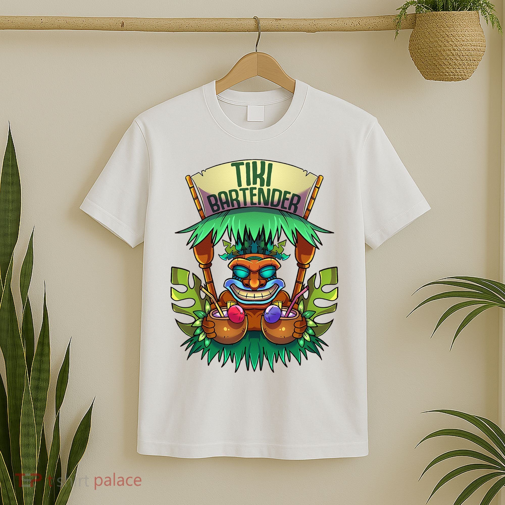 Tiki Bartender Kahuna Tropical Drinks Cocktails Luao Party T-Shirt