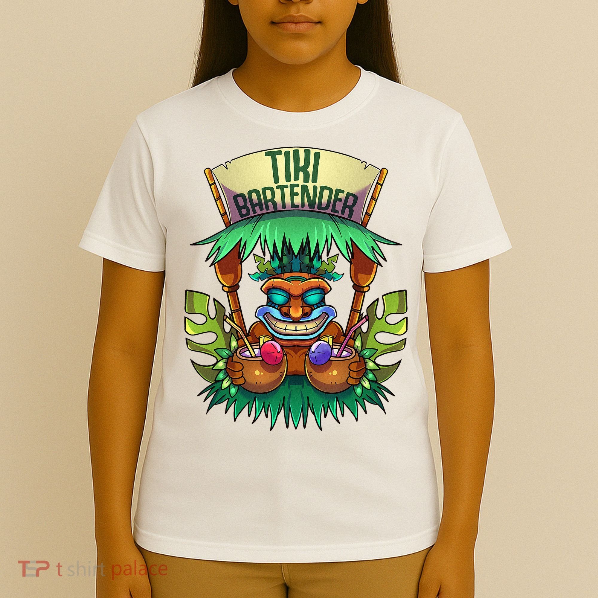 Tiki Bartender Kahuna Tropical Drinks Cocktails Luao Party T-Shirt