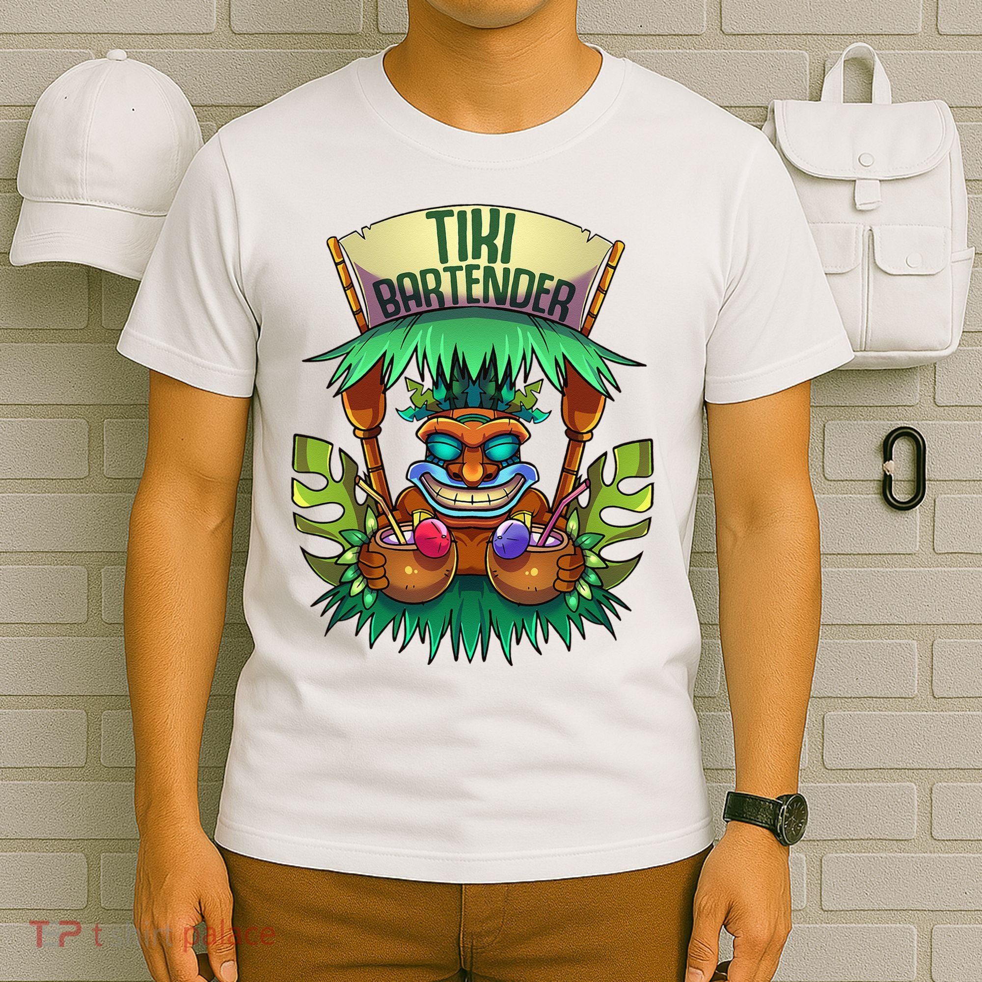 Tiki Bartender Kahuna Tropical Drinks Cocktails Luao Party T-Shirt