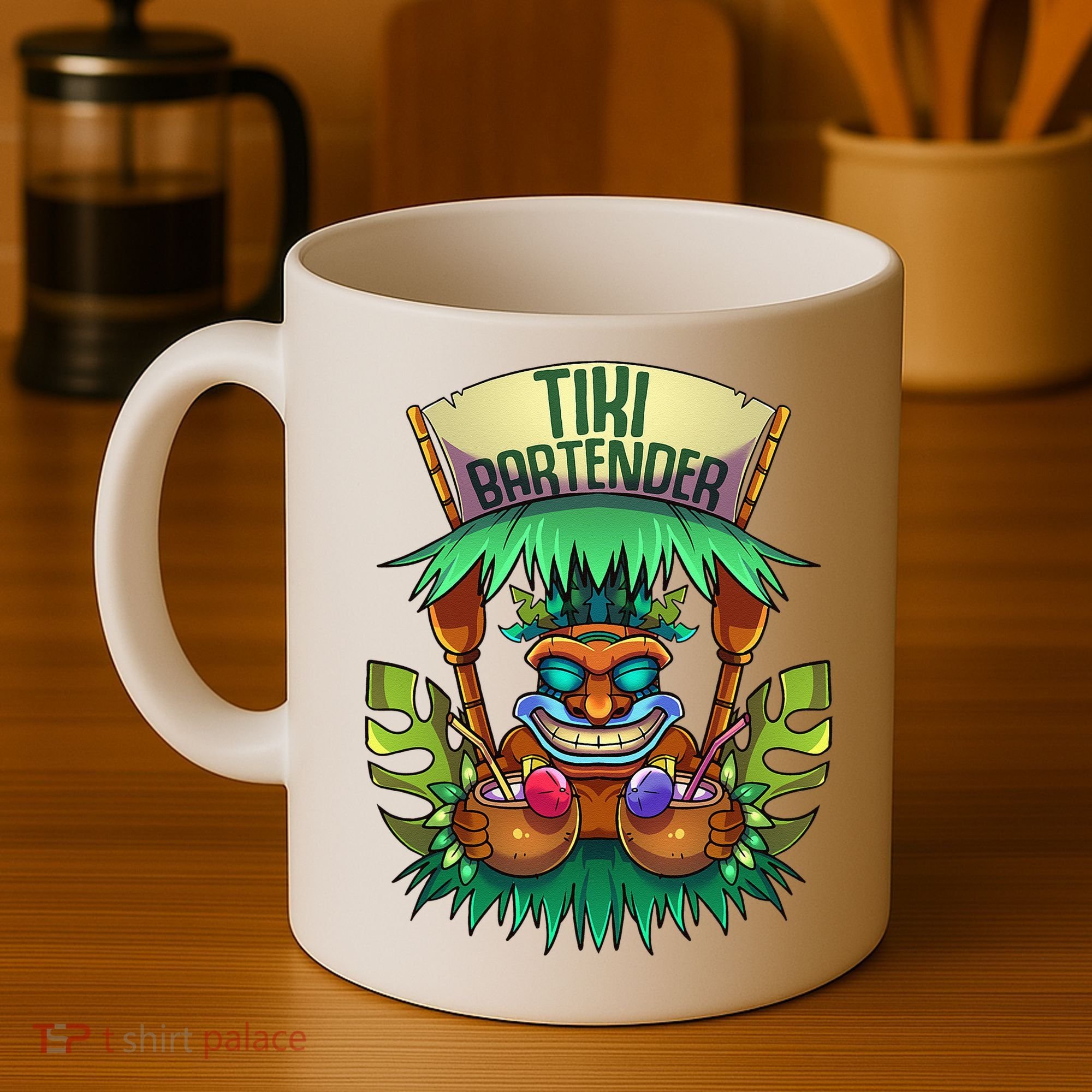 Tiki Bartender Kahuna Tropical Drinks Cocktails Luao Party Coffee Mug