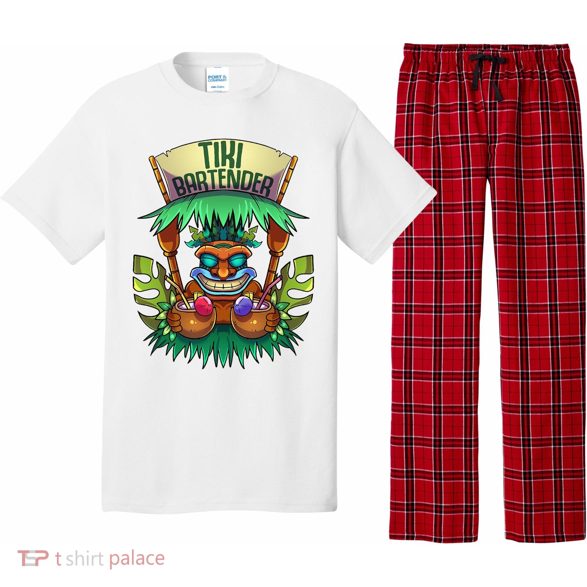 Tiki Bartender Kahuna Tropical Drinks Cocktails Luao Party Pajama Set