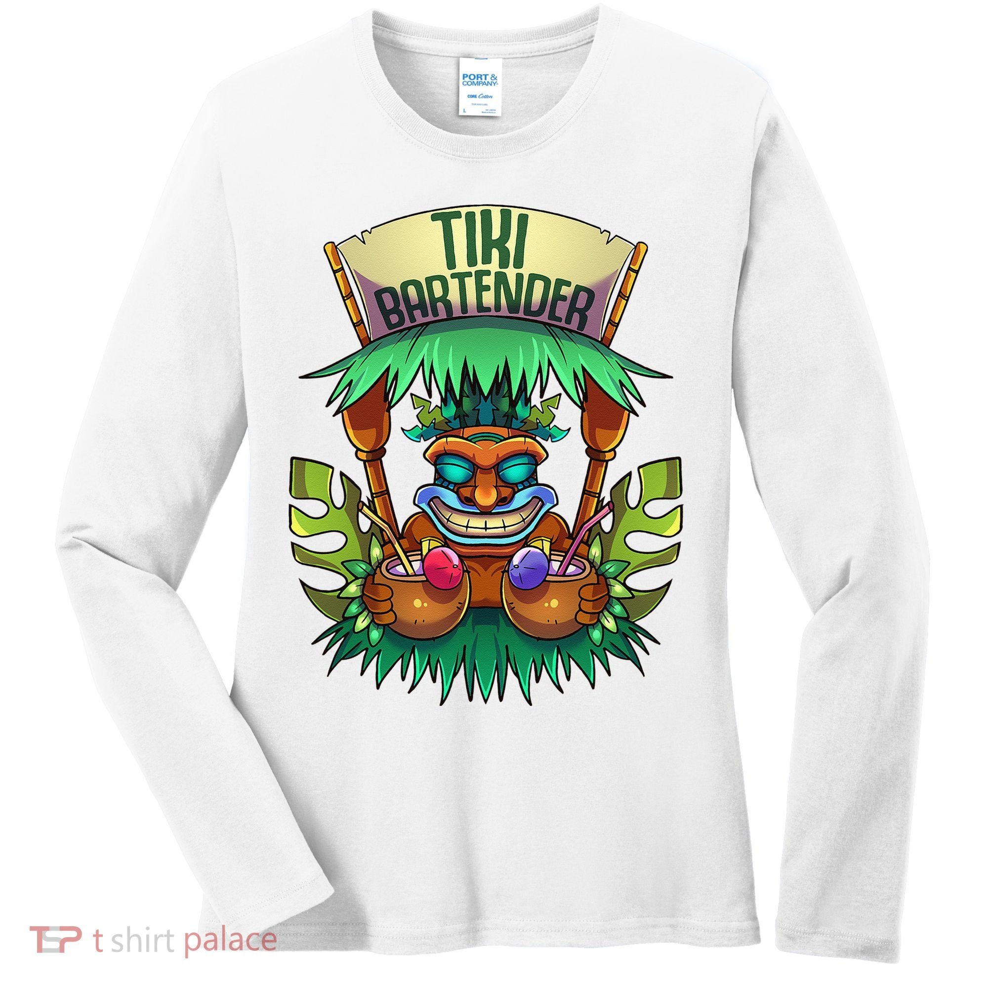 Tiki Bartender Kahuna Tropical Drinks Cocktails Luao Party Women's Long Sleeve Shirt