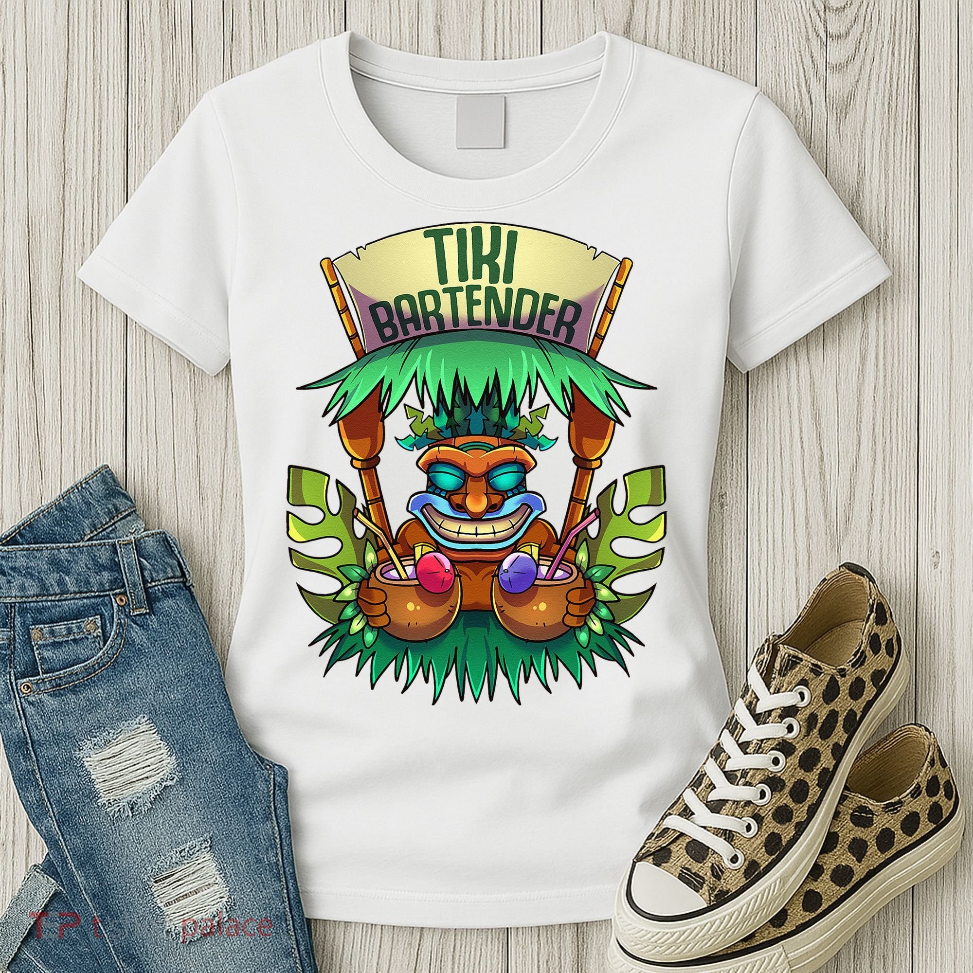 Tiki Bartender Kahuna Tropical Drinks Cocktails Luao Party Women's T-Shirt