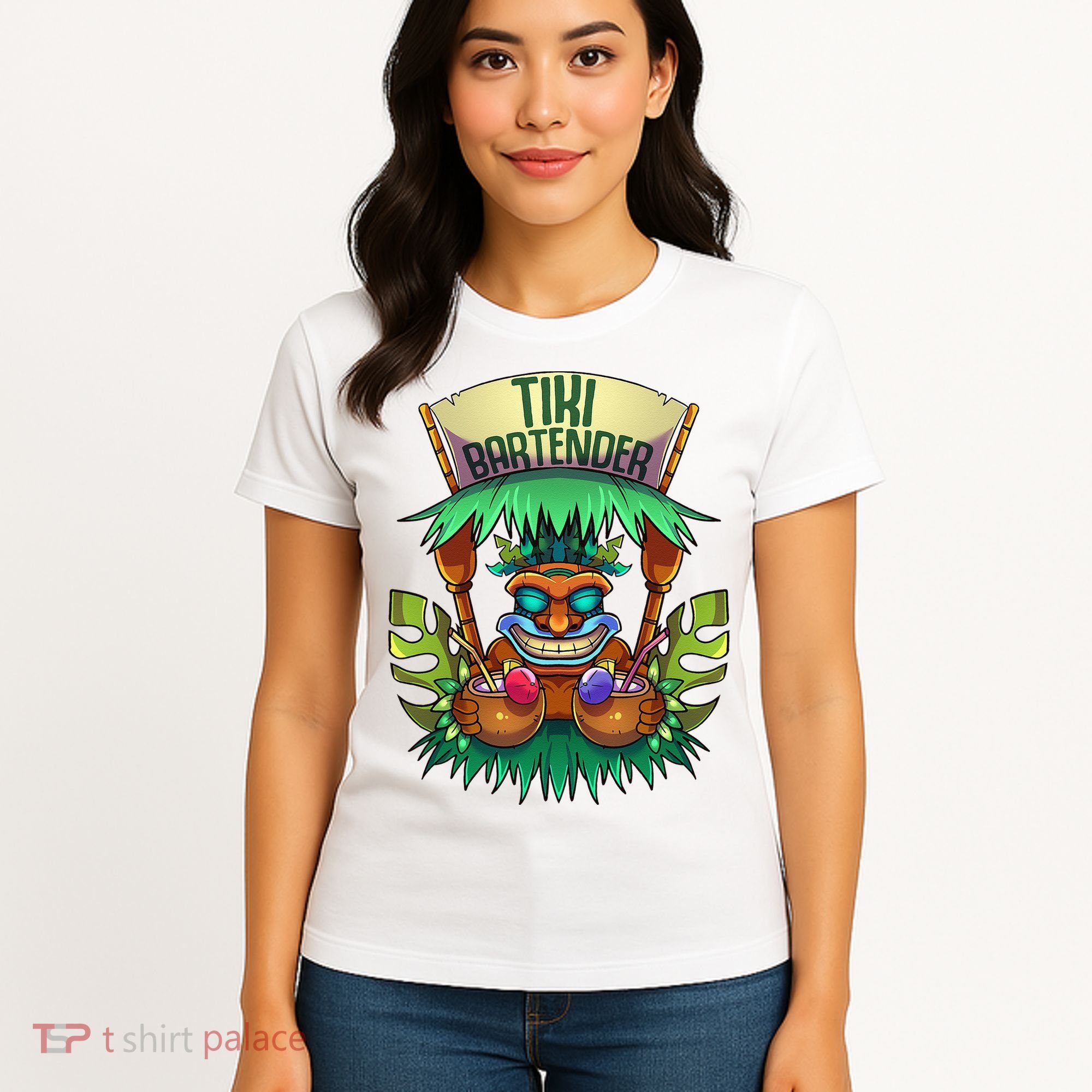 Tiki Bartender Kahuna Tropical Drinks Cocktails Luao Party Women's T-Shirt