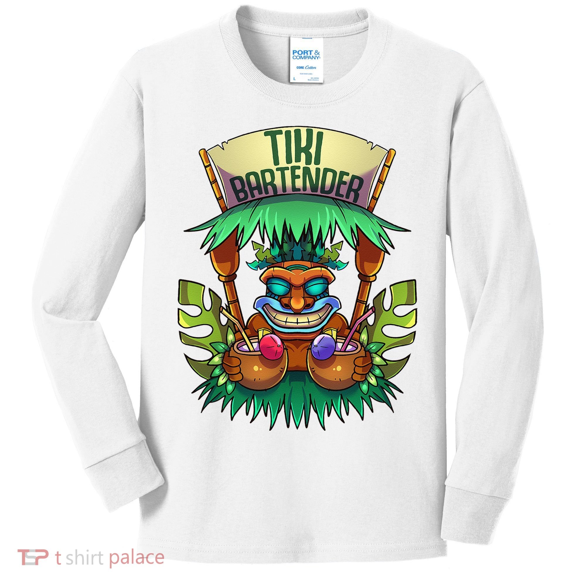 Tiki Bartender Kahuna Tropical Drinks Cocktails Luao Party Kids Long Sleeve Shirt