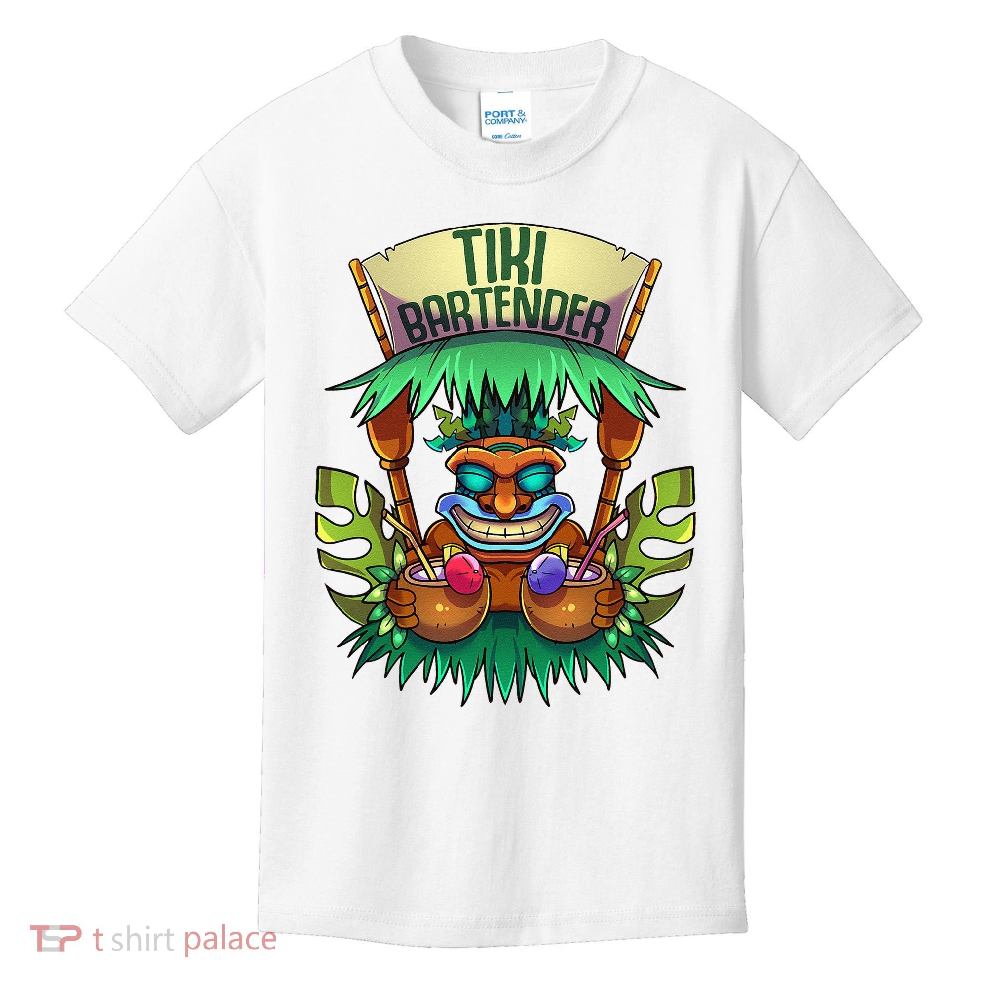 Tiki Bartender Kahuna Tropical Drinks Cocktails Luao Party Kids T-Shirt