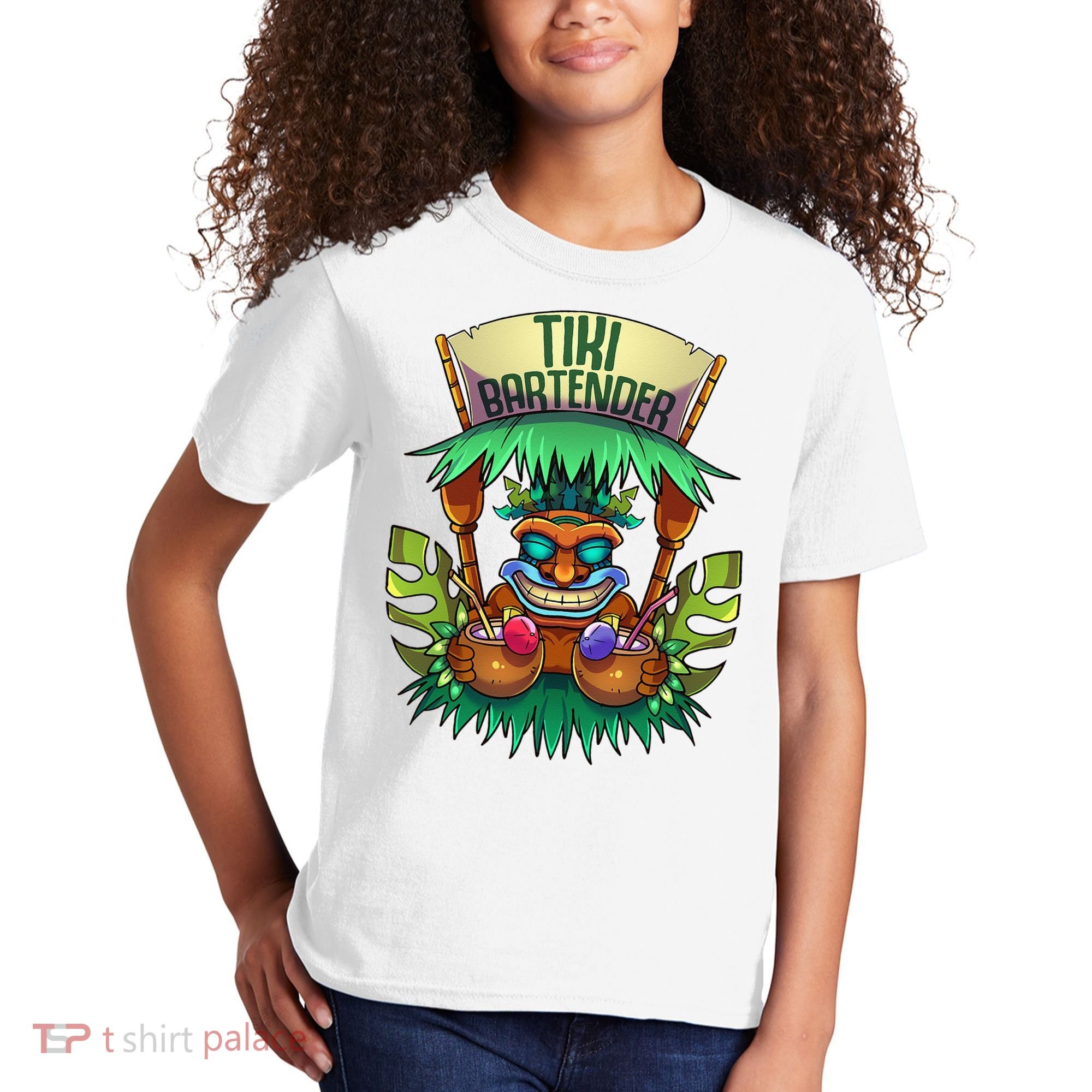 Tiki Bartender Kahuna Tropical Drinks Cocktails Luao Party Kids T-Shirt