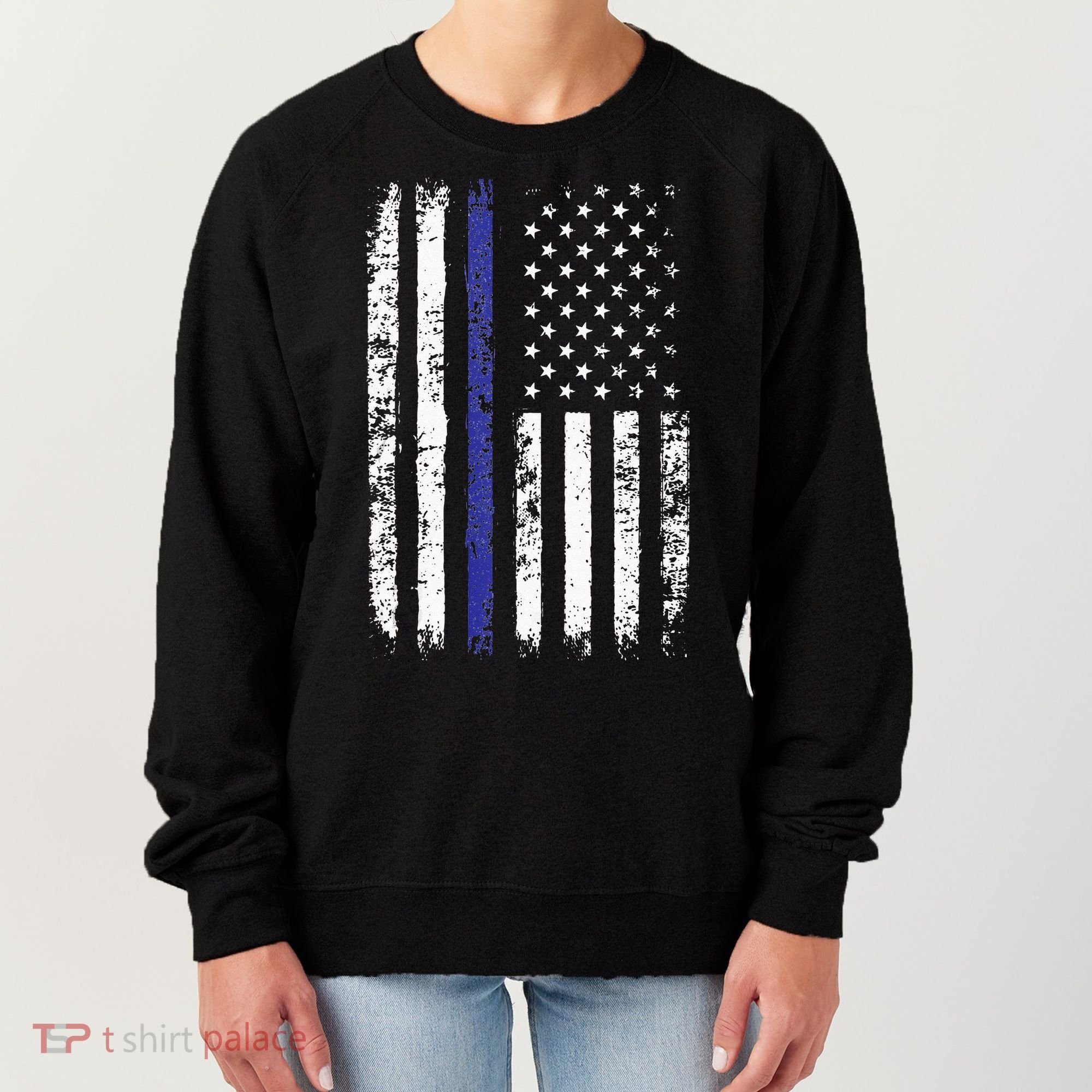 Thin Blue Line American Flag Police Officer Back Dad Gift Women's Sweatshirt