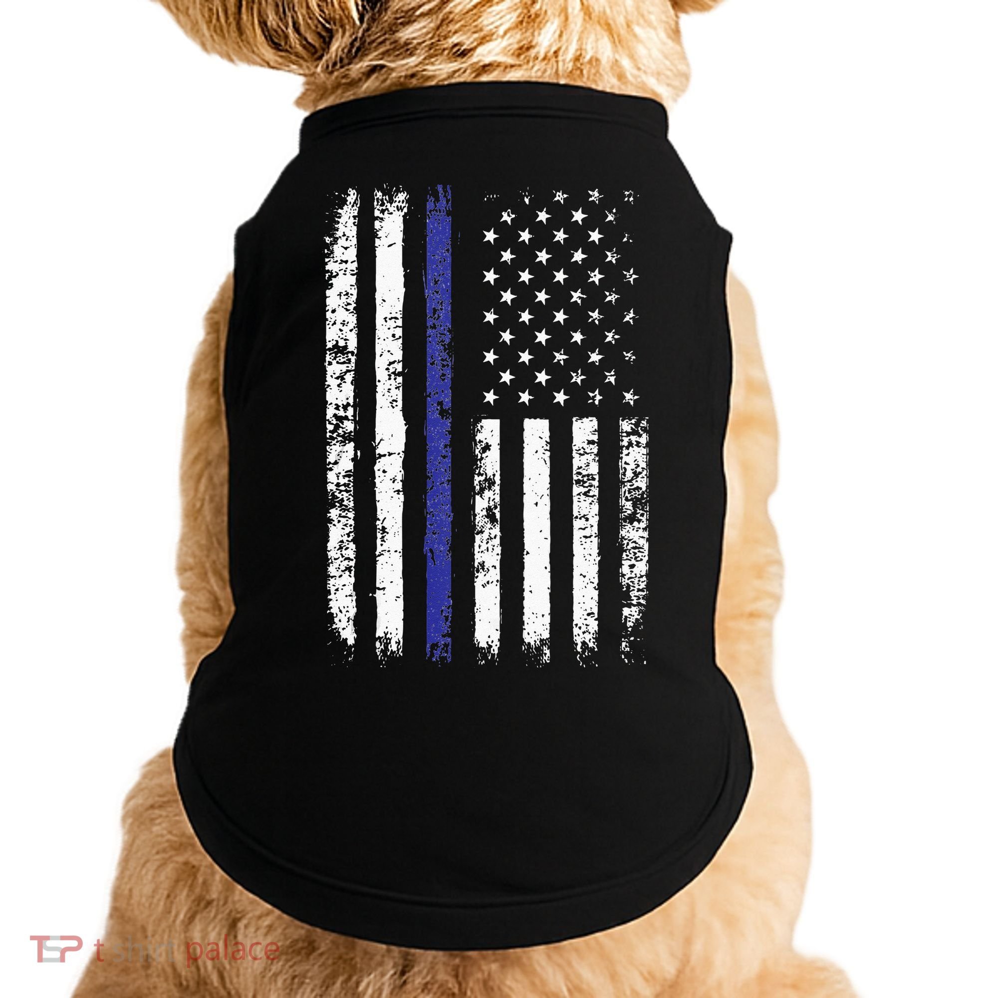 Thin Blue Line American Flag Police Officer Back Dad Gift Doggie Tank