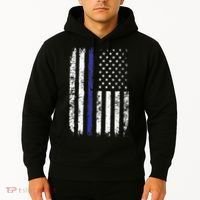 Thin Blue Line American Flag Police Officer Back Dad Gift Hoodie thumb 2