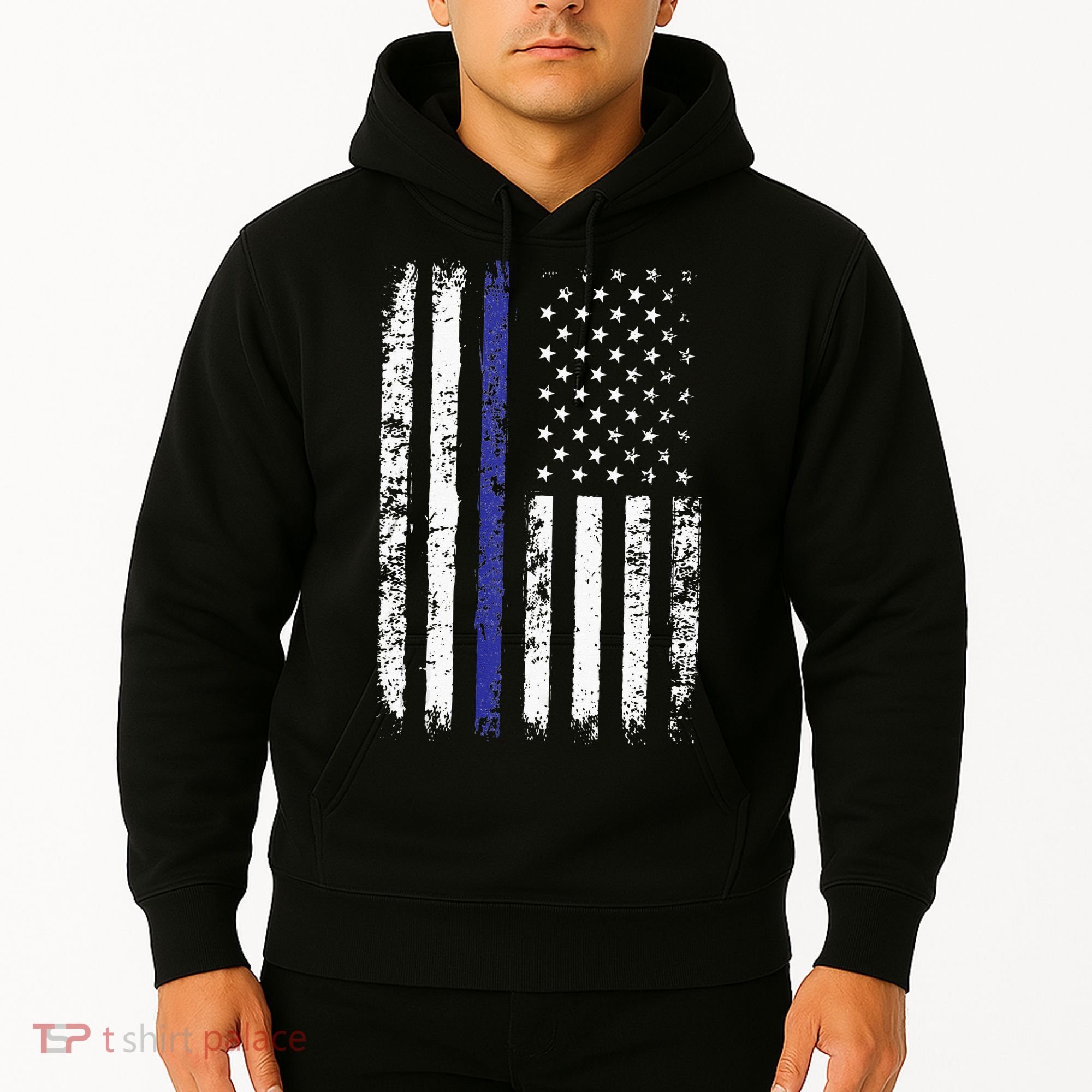 Thin Blue Line American Flag Police Officer Back Dad Gift Hoodie