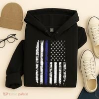 Thin Blue Line American Flag Police Officer Back Dad Gift Hoodie thumb 4