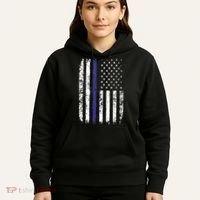Thin Blue Line American Flag Police Officer Back Dad Gift Hoodie thumb 5