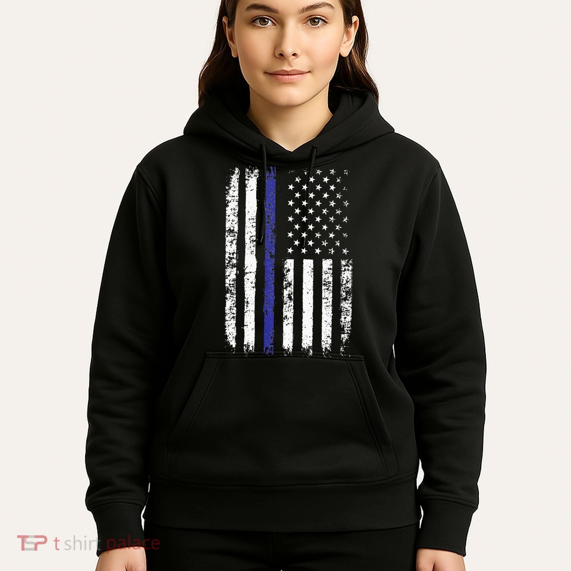 Thin Blue Line American Flag Police Officer Back Dad Gift Hoodie