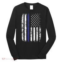 Thin Blue Line American Flag Police Officer Back Dad Gift Long Sleeve Shirt thumb 0