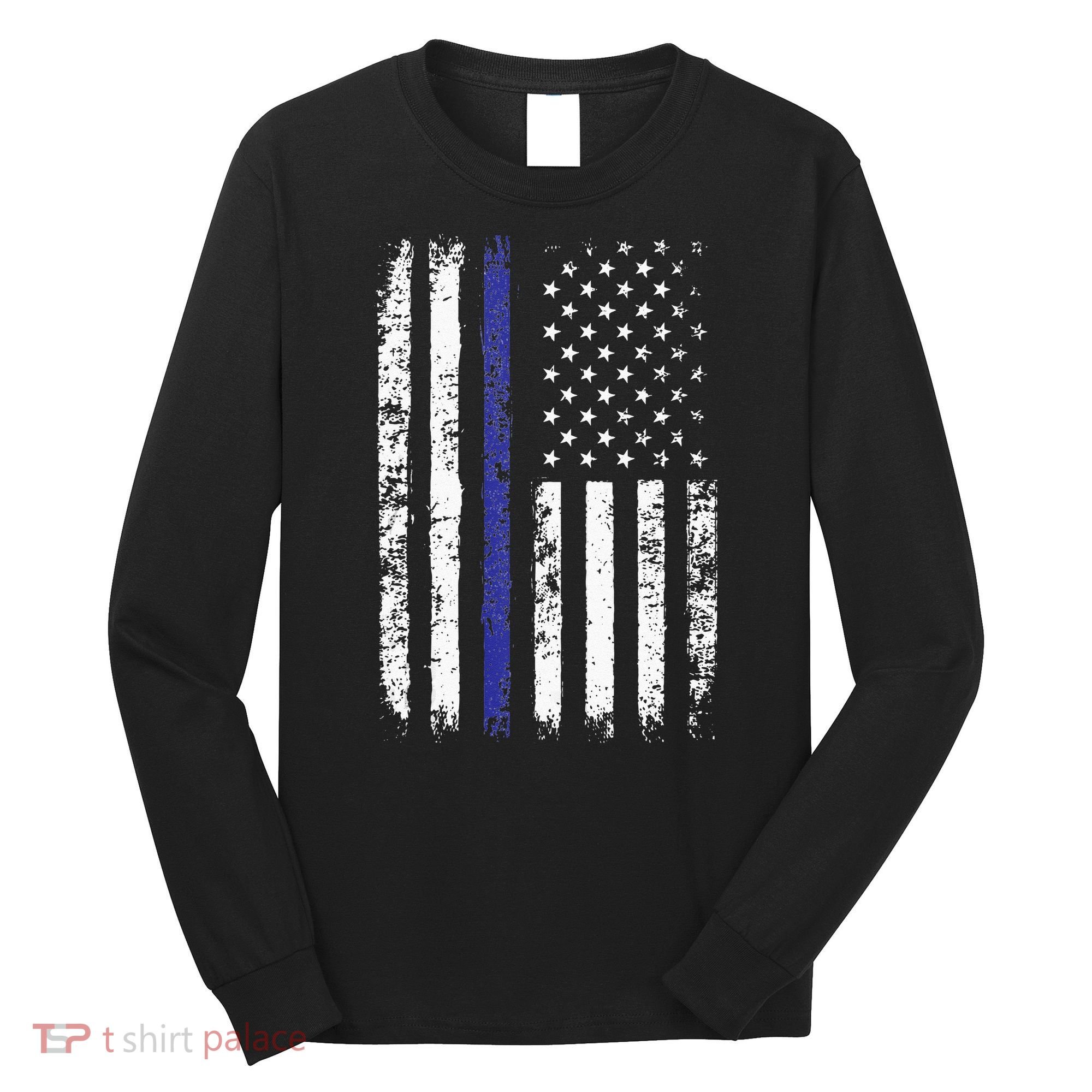 Thin Blue Line American Flag Police Officer Back Dad Gift Long Sleeve Shirt