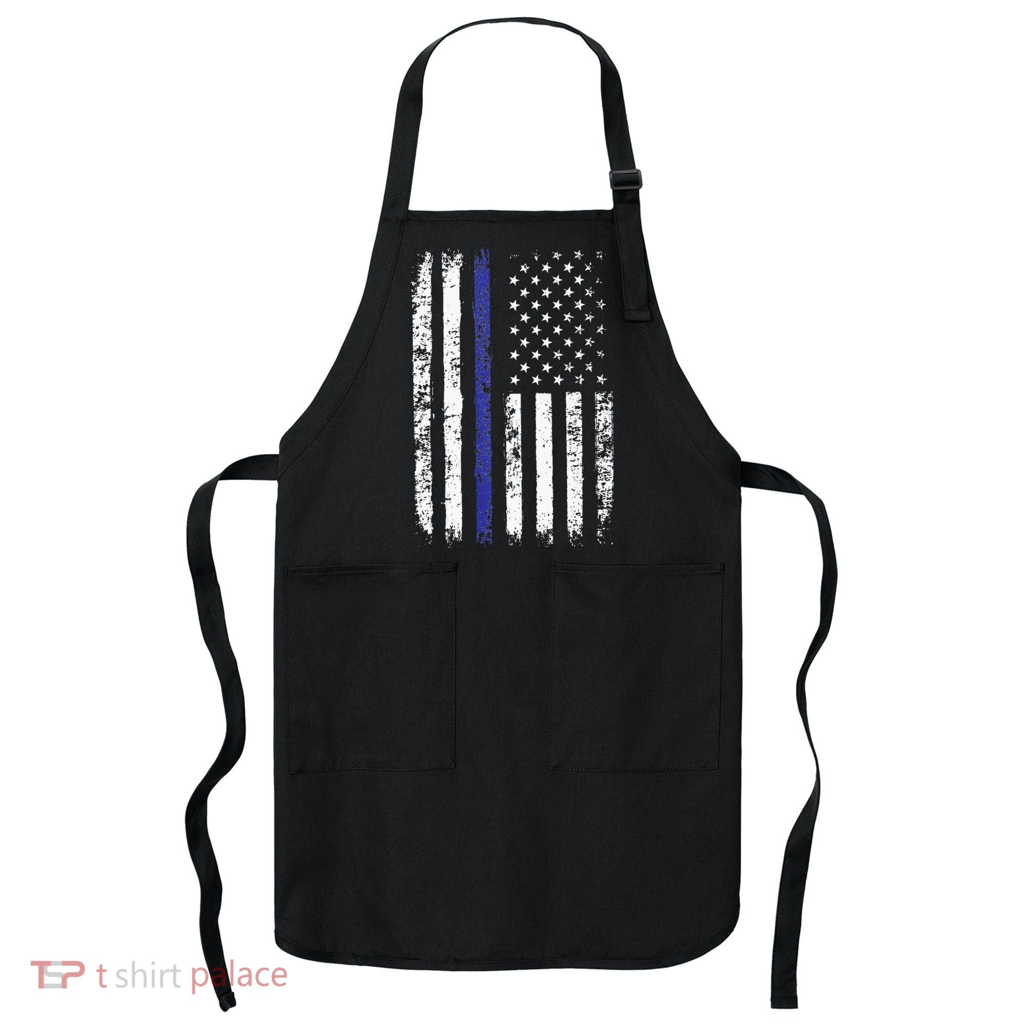 Thin Blue Line American Flag Police Officer Back Dad Gift Apron
