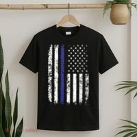 Thin Blue Line American Flag Police Officer Back Dad Gift T-Shirt thumb 2