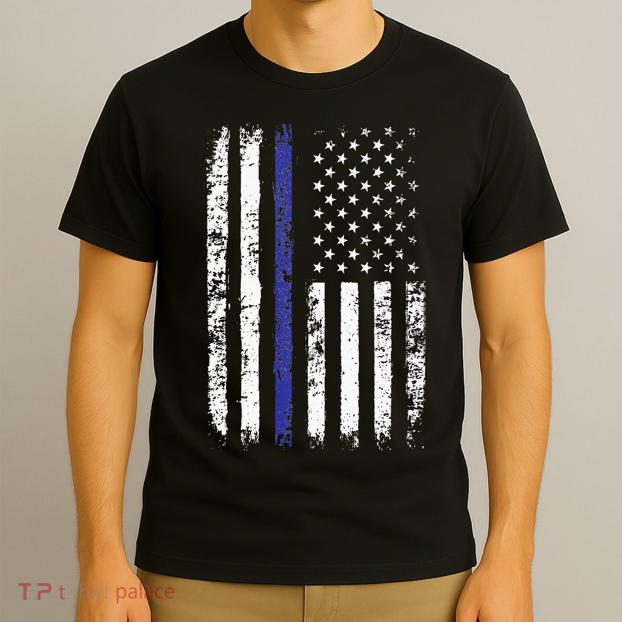 Thin Blue Line American Flag Police Officer Back Dad Gift T-Shirt