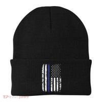 Thin Blue Line American Flag Police Officer Back Dad Gift Beanie thumb 0