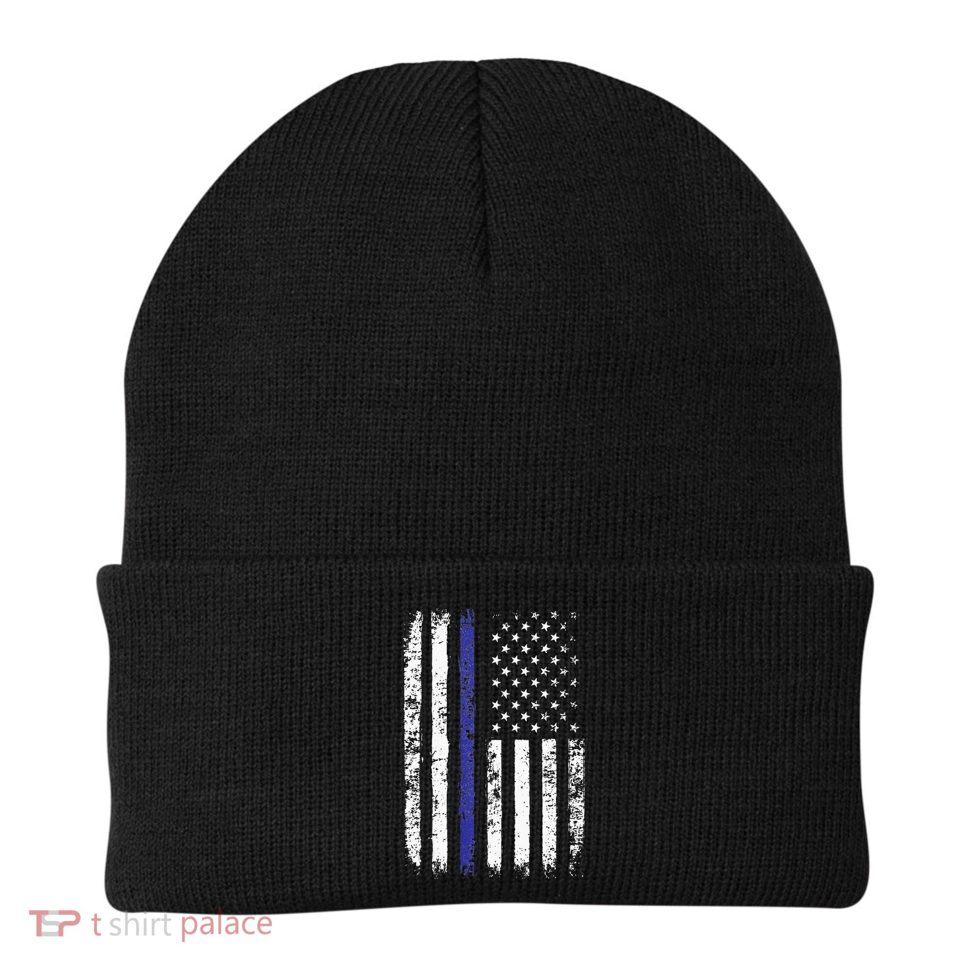 Thin Blue Line American Flag Police Officer Back Dad Gift Beanie