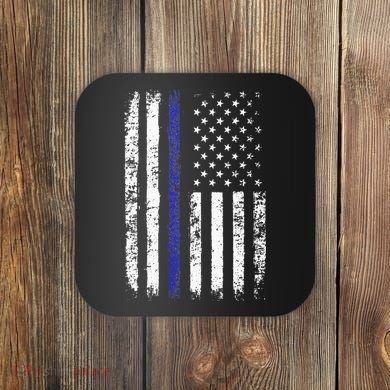 Thin Blue Line American Flag Police Officer Back Dad Gift Coaster