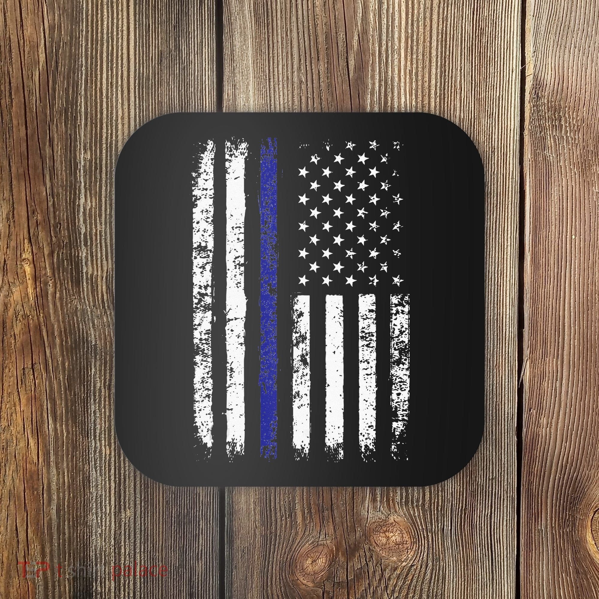 Thin Blue Line American Flag Police Officer Back Dad Gift Coaster