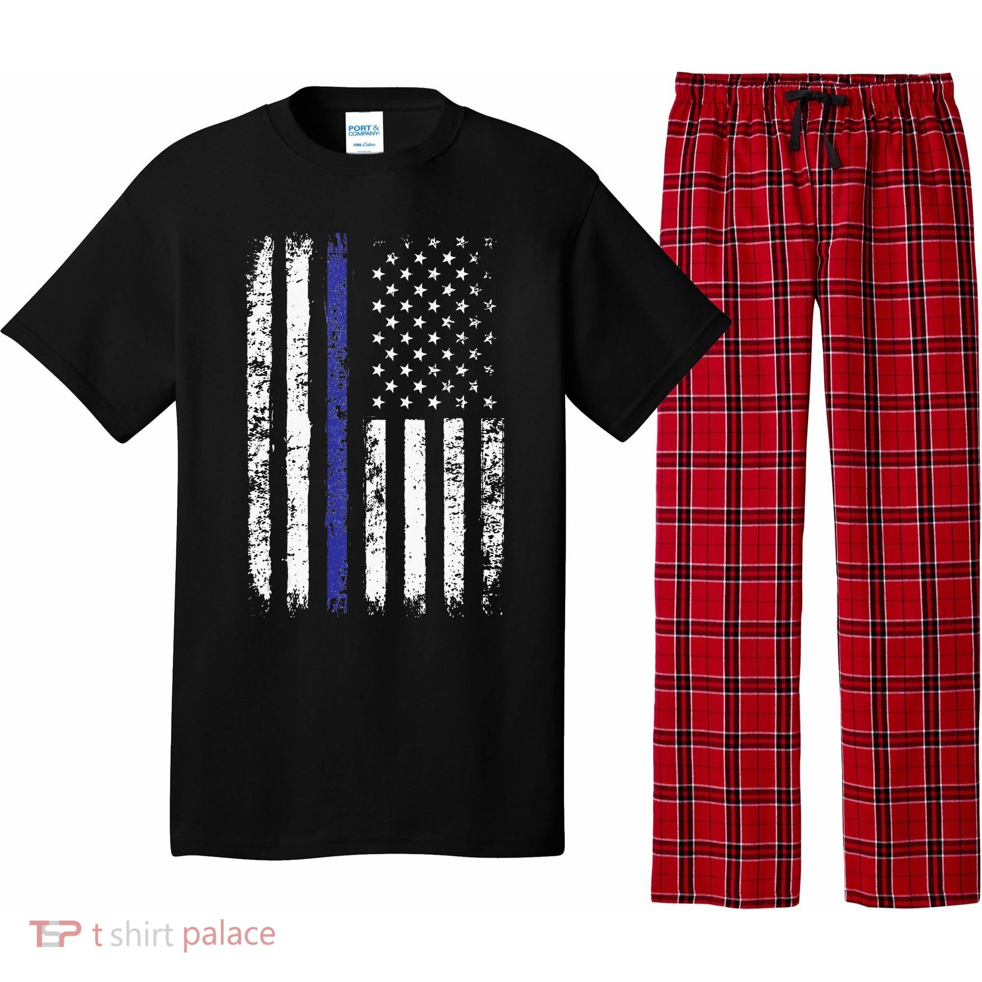 Thin Blue Line American Flag Police Officer Back Dad Gift Pajama Set