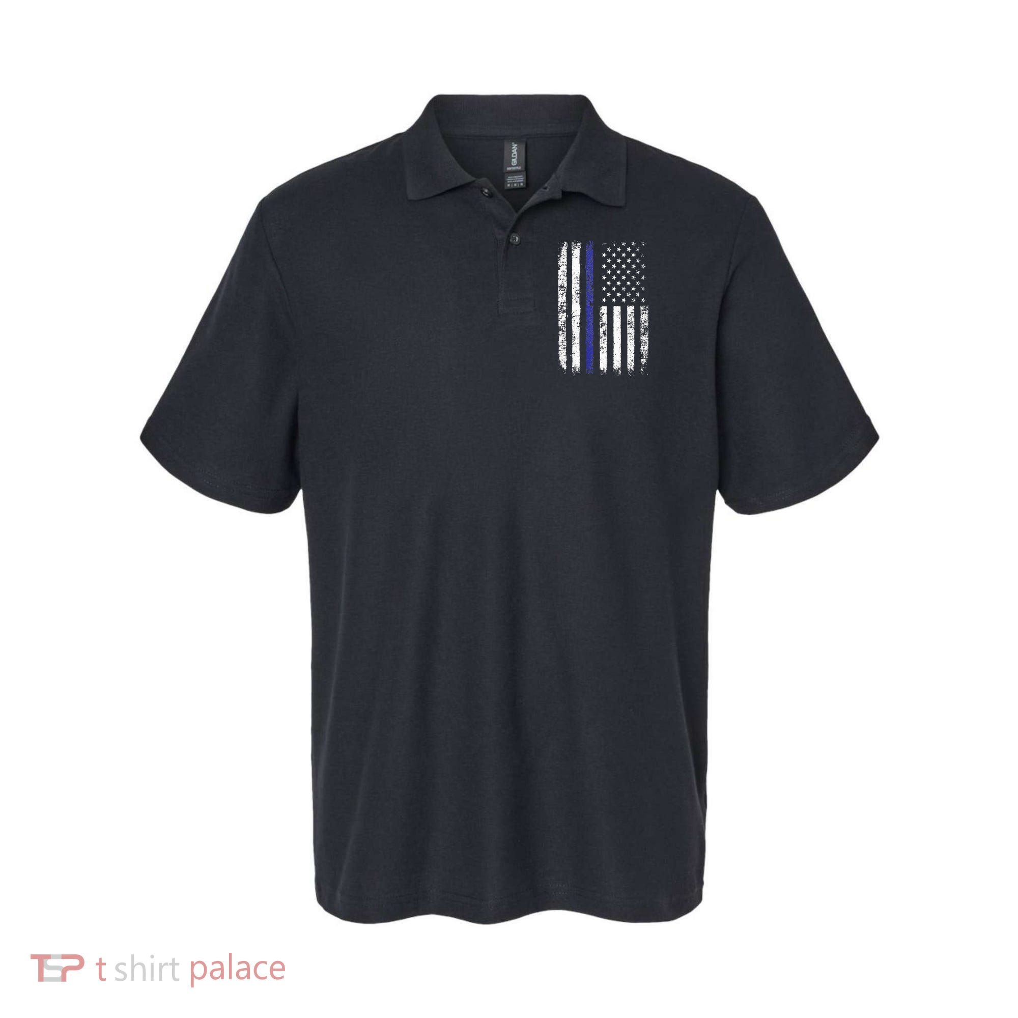 Thin Blue Line American Flag Police Officer Back Dad Gift Polo
