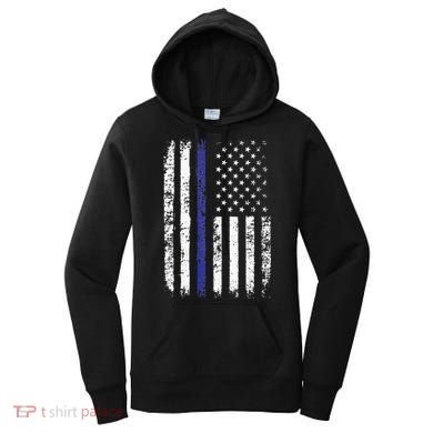 Thin Blue Line American Flag Police Officer Back Dad Gift Women's Hoodie