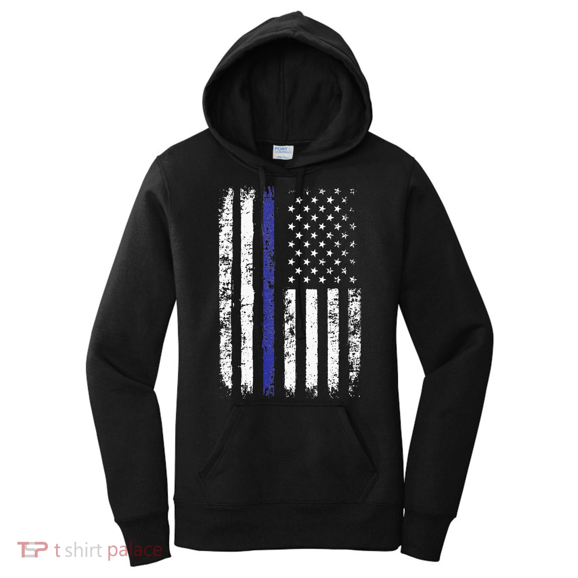 Thin Blue Line American Flag Police Officer Back Dad Gift Women's Hoodie