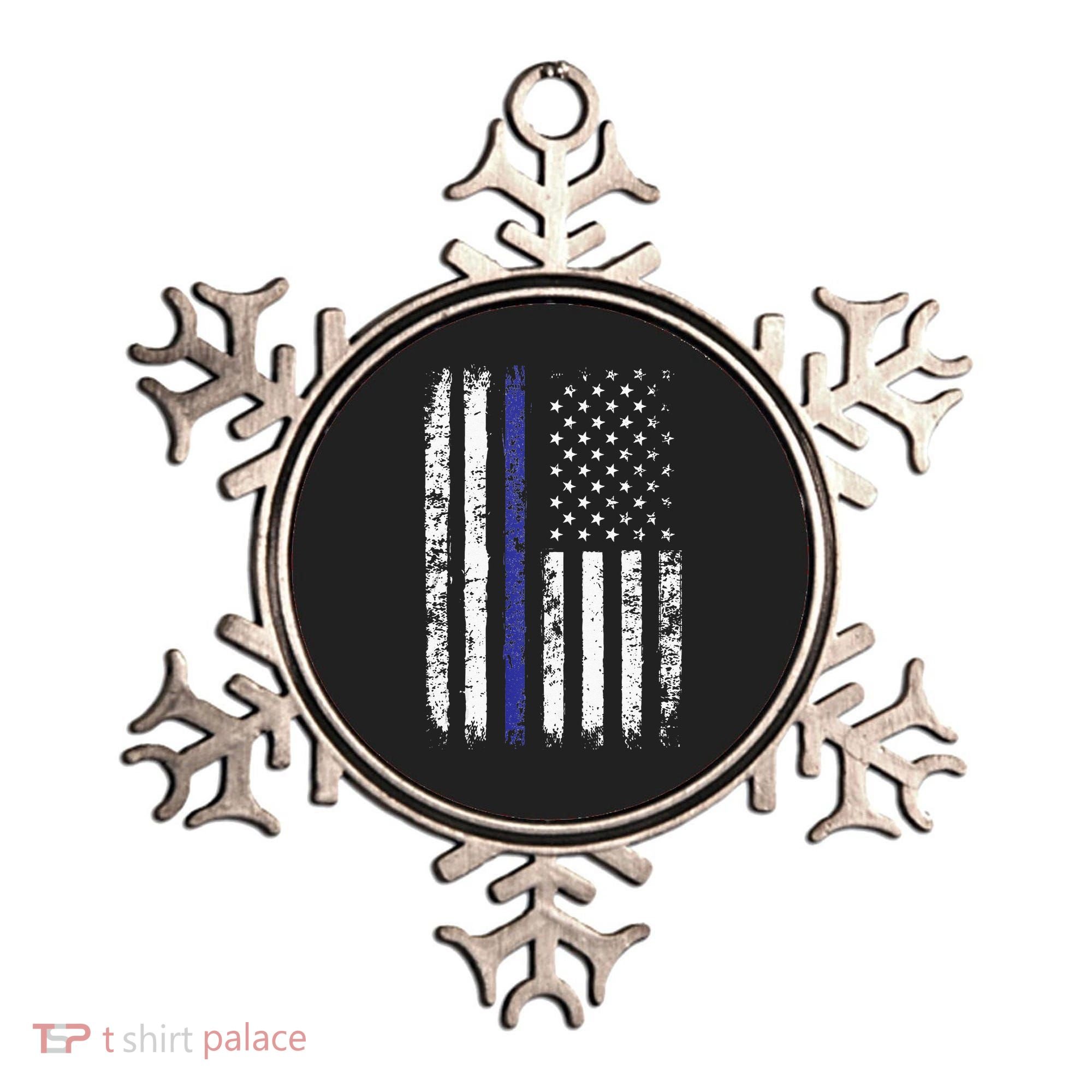 Thin Blue Line American Flag Police Officer Back Dad Gift Ornament