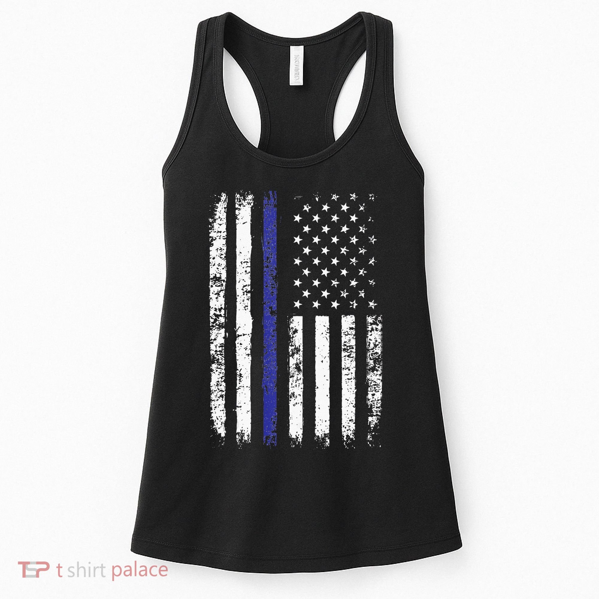 Thin Blue Line American Flag Police Officer Back Dad Gift Women's Tank Top