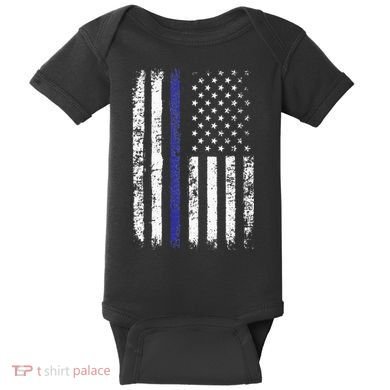 Thin Blue Line American Flag Police Officer Back Dad Gift Baby Bodysuit