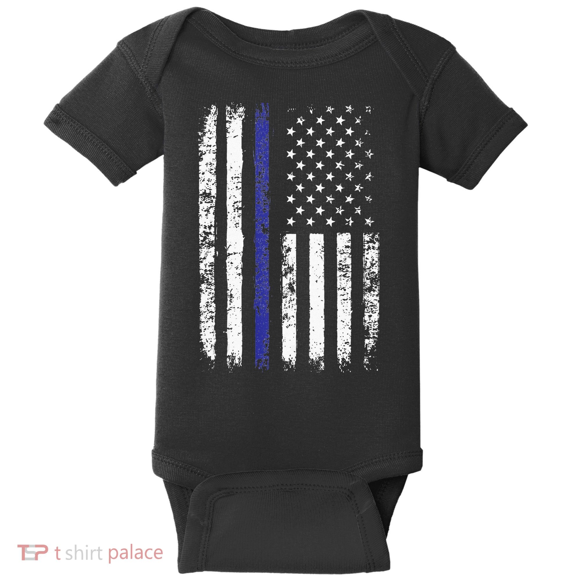 Thin Blue Line American Flag Police Officer Back Dad Gift Baby Bodysuit