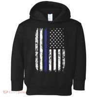 Thin Blue Line American Flag Police Officer Back Dad Gift Toddler Hoodie thumb 0