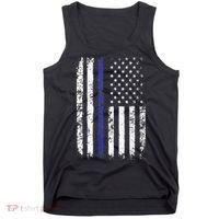 Thin Blue Line American Flag Police Officer Back Dad Gift Tank Top thumb 0