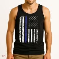 Thin Blue Line American Flag Police Officer Back Dad Gift Tank Top thumb 3