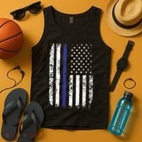 Thin Blue Line American Flag Police Officer Back Dad Gift Tank Top thumb 4