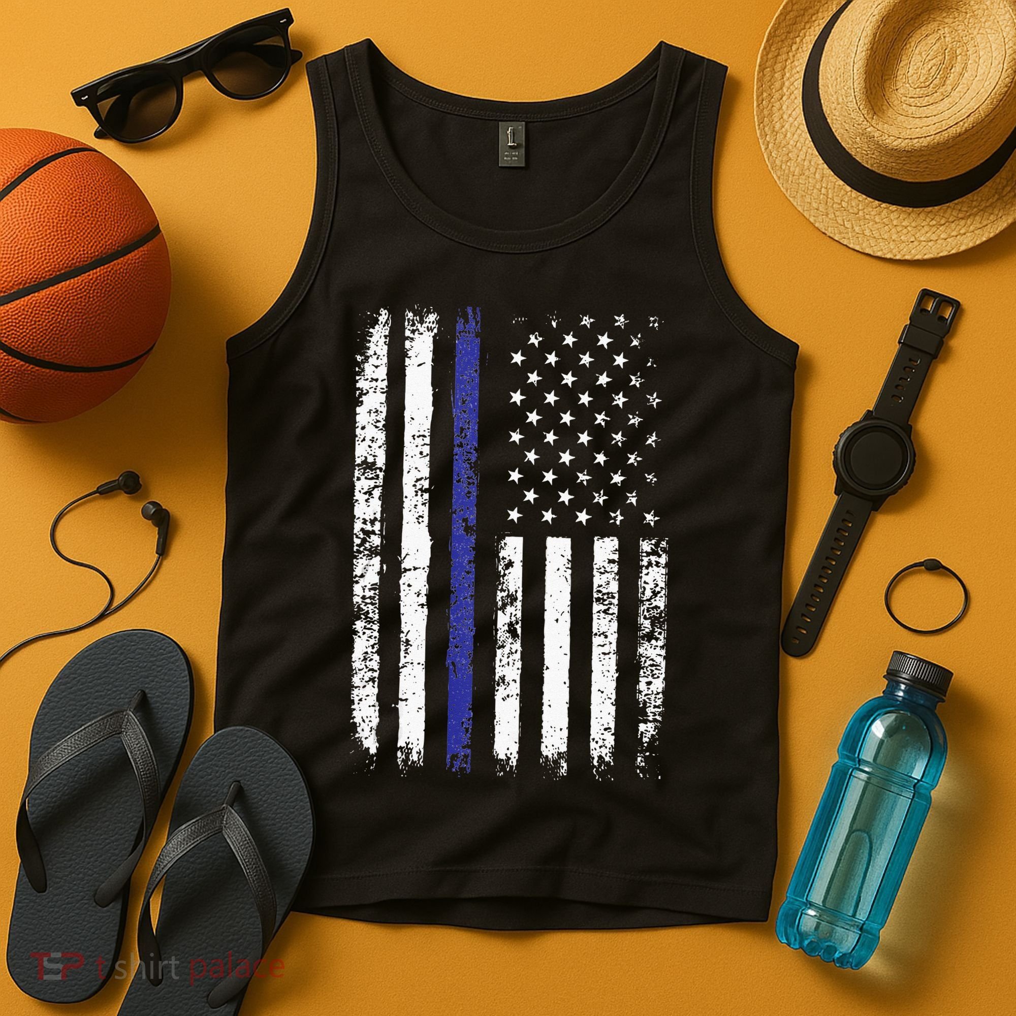 Thin Blue Line American Flag Police Officer Back Dad Gift Tank Top