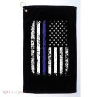 Thin Blue Line American Flag Police Officer Back Dad Gift Golf Towel thumb 0