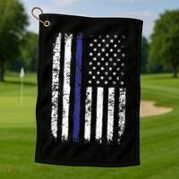 Thin Blue Line American Flag Police Officer Back Dad Gift Golf Towel thumb 1