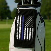 Thin Blue Line American Flag Police Officer Back Dad Gift Golf Towel thumb 2