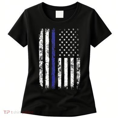 Thin Blue Line American Flag Police Officer Back Dad Gift Women's T-Shirt