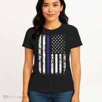 Thin Blue Line American Flag Police Officer Back Dad Gift Women's T-Shirt thumb 4